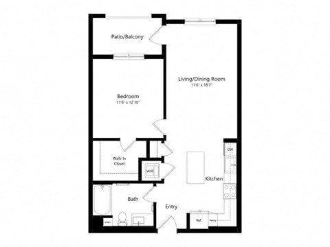 a floor plan of a unit with a bedroom and a living room
